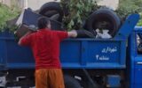 جمع آوری لاستیک های مستعمل و زباله های حاصل از هرس درختان